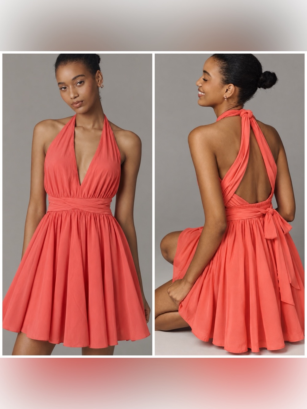 NWT DO+BE Poppy Halter Mini Dress Coral Orange Fit & Flare Size M